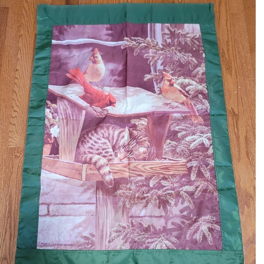 Persis Clayton Weirs Decorative Garden Flag large Winter Holiday Cat Cardinals